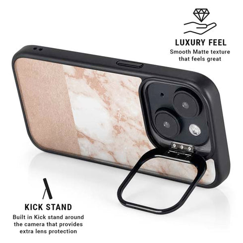 White Rose Gold Marble iPhone 15 Plus Kickstand Case
